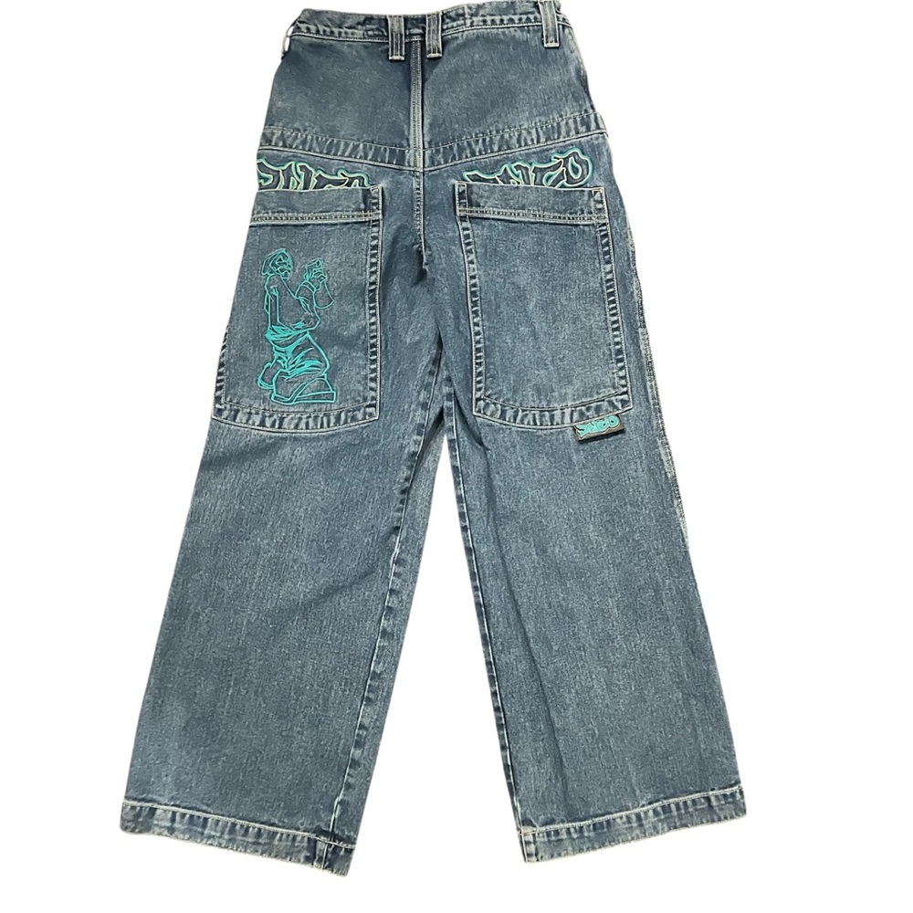 JNCO Artistical Uprising Dark Stone Jeans with Embroidered Details size 32x34